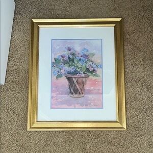 Floral Basket Painting with Gold Frame